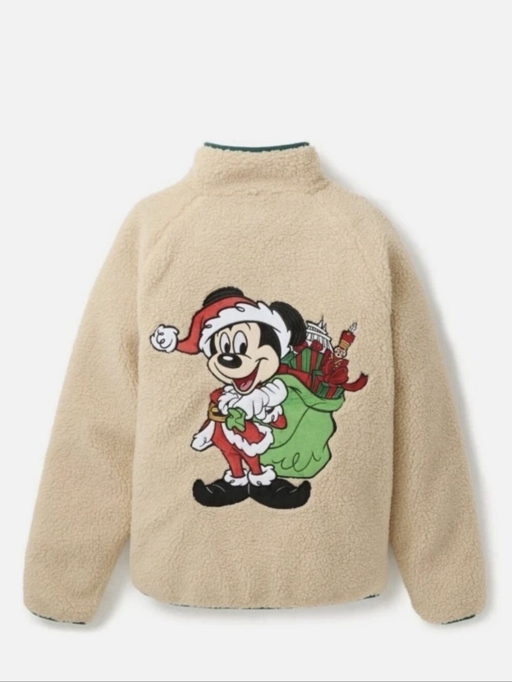 Disney Beige Fleece Jacket with Festive Santa Mickey Graphic Sz.XL NWT
